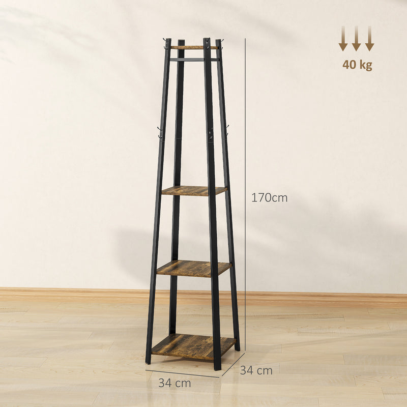 HOMCOM Clothes Rack With Storage, Garment Rack With 8 Hooks And 3-Tier Shelf