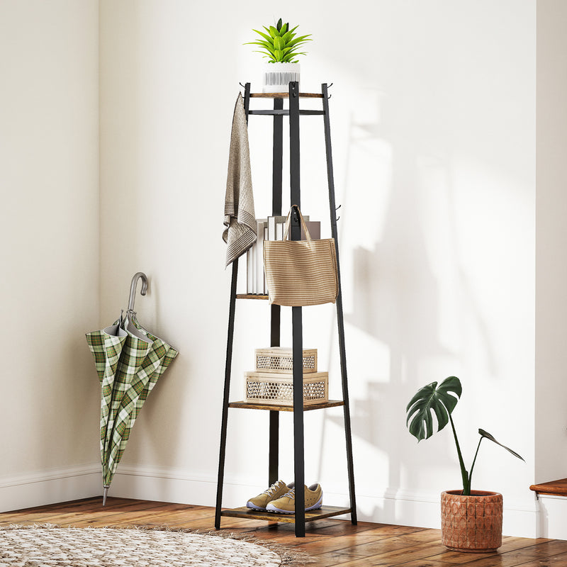 HOMCOM Clothes Rack With Storage, Garment Rack With 8 Hooks And 3-Tier Shelf