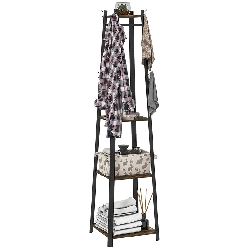 HOMCOM Clothes Rack With Storage, Garment Rack With 8 Hooks And 3-Tier Shelf