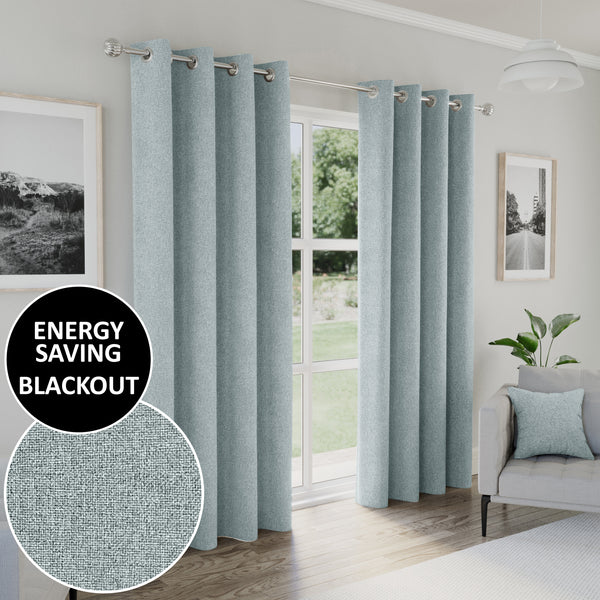 Enhanced Living Austin 100% Blackout, Thermal Blue Curtains With Eyelet Header - Pair