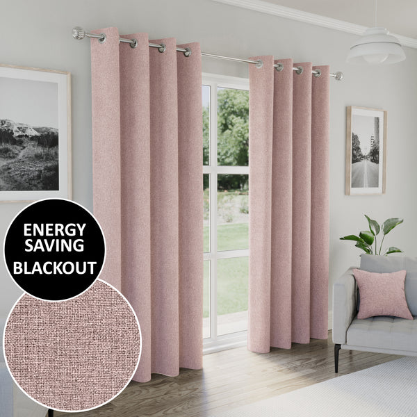 Enhanced Living Austin 100% Blackout, Thermal Blush Pink Curtains With Eyelet Header - Pair