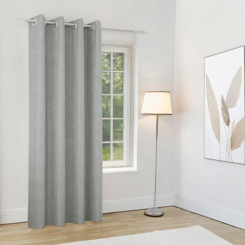 Enhanced Living Knightsbridge 100% Blackout, Thermal Grey Single Door Curtain with Eyelet Header