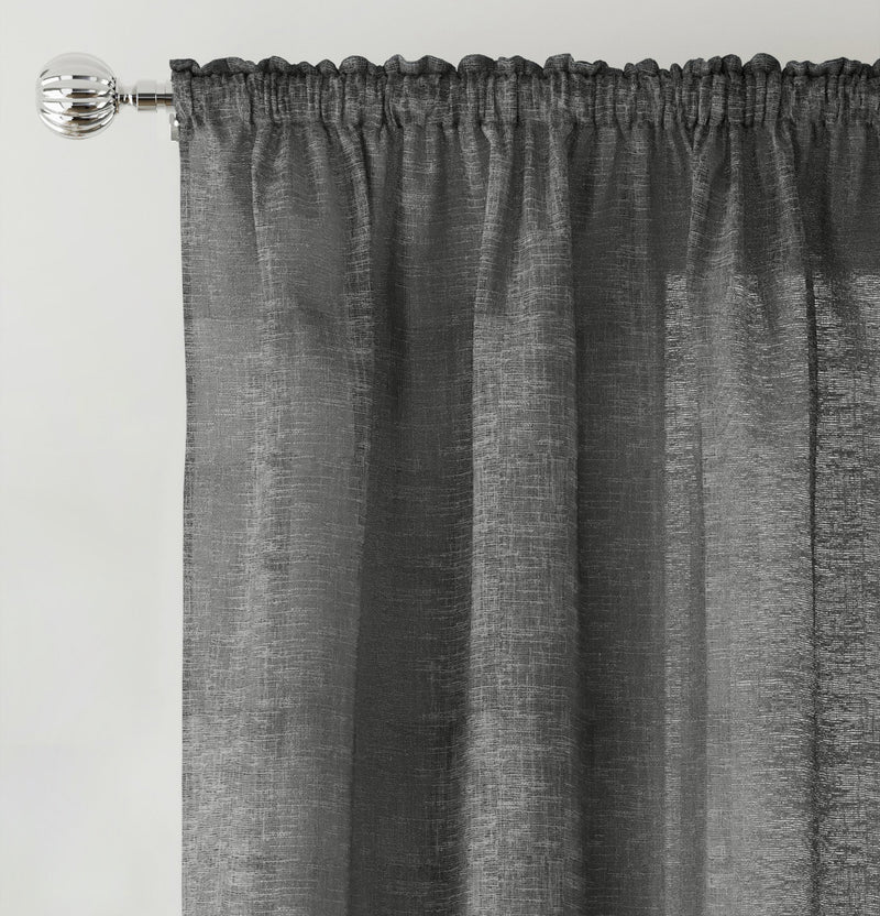 Rhodes Charcoal Linen-Look Sheer Voile Panels - Pair