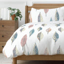 Copenhagen Home Flynn Leaf Double Duvet Cover Set with Pillowcases - Pastel White