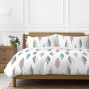 Copenhagen Home Flynn Leaf Double Duvet Cover Set with Pillowcases - Pastel White