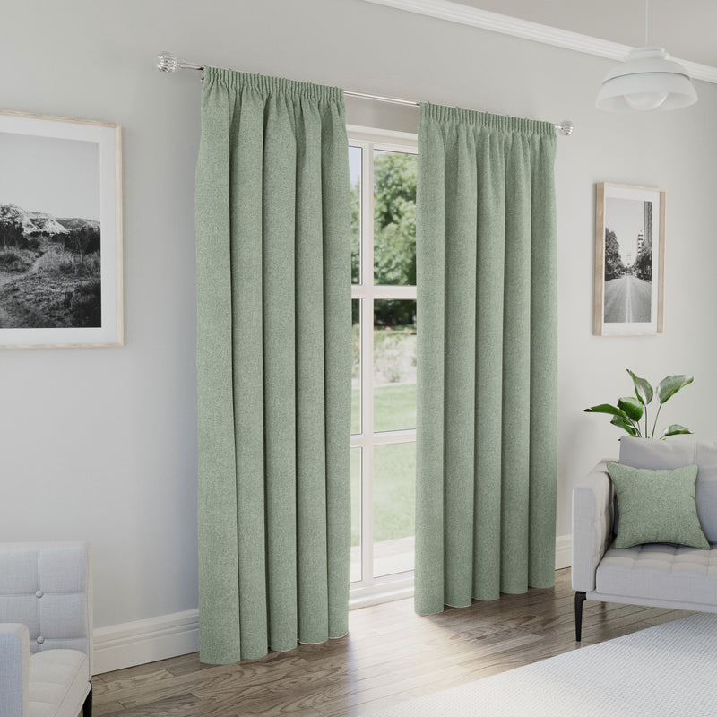Enhanced Living Dallas 100% Blackout Thermal Natural Green Curtains with 3" Tape Top Header - Pair