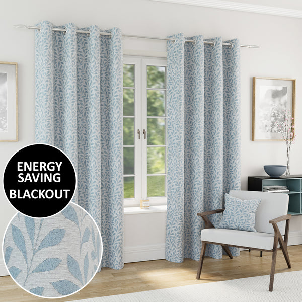 Enhanced Living Sherwood 100% Blackout, Thermal Ice Blue Curtains With Eyelet Header - Pair