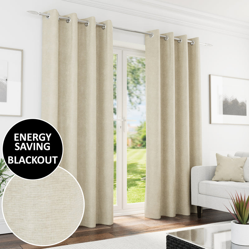 Enhanced Living Knightsbridge 100% Blackout, Thermal Cream Curtains with Eyelet Header - Pair
