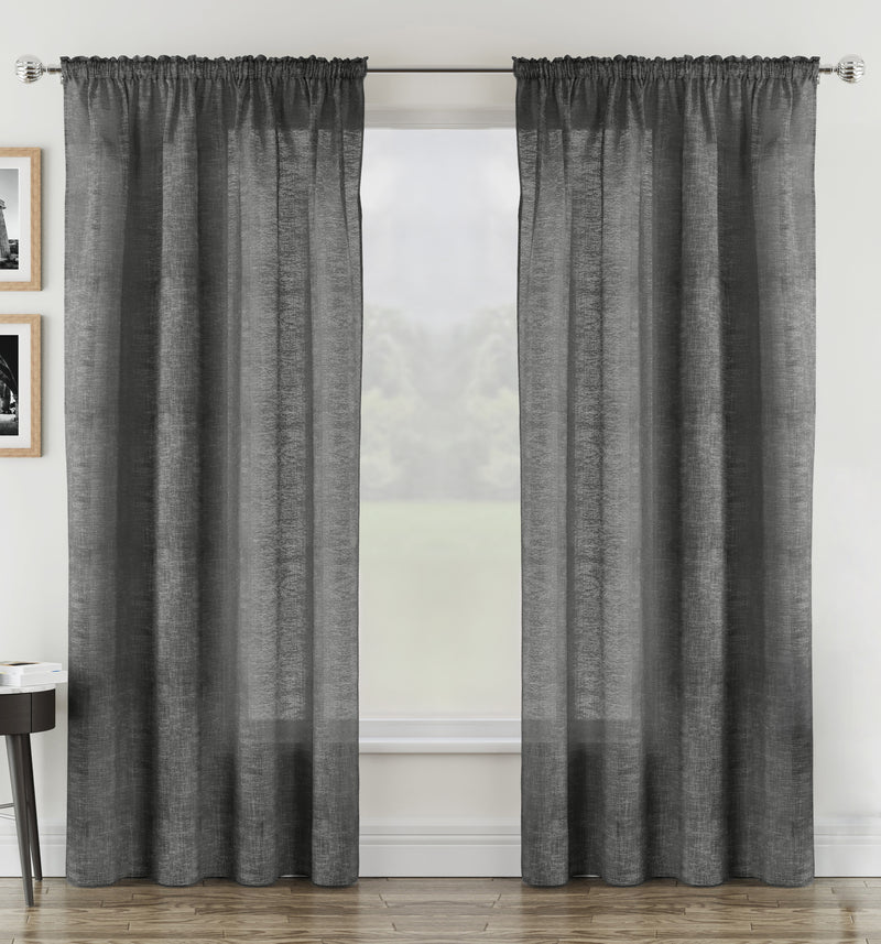 Rhodes Charcoal Linen-Look Sheer Voile Panels - Pair