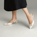 Pair Of Solid Pointed Slingback Pumps Kitten Heels - White