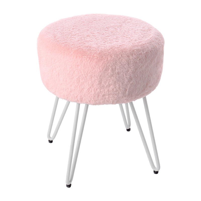 Livingandhome Round Fuzzy Ottoman Vanity Stool