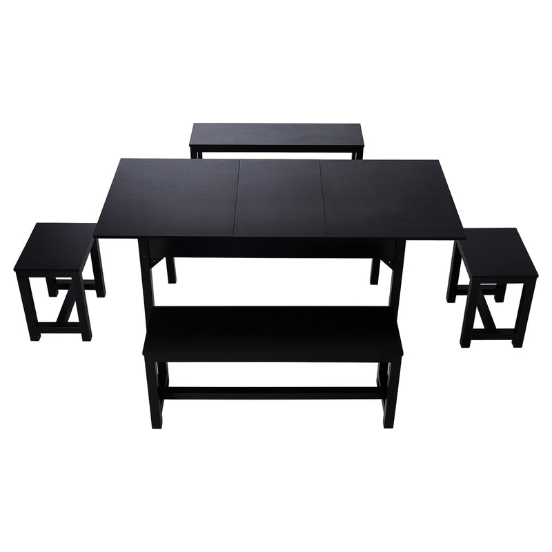 Livingandhome Rectangular Extendable Dining Set with Stools