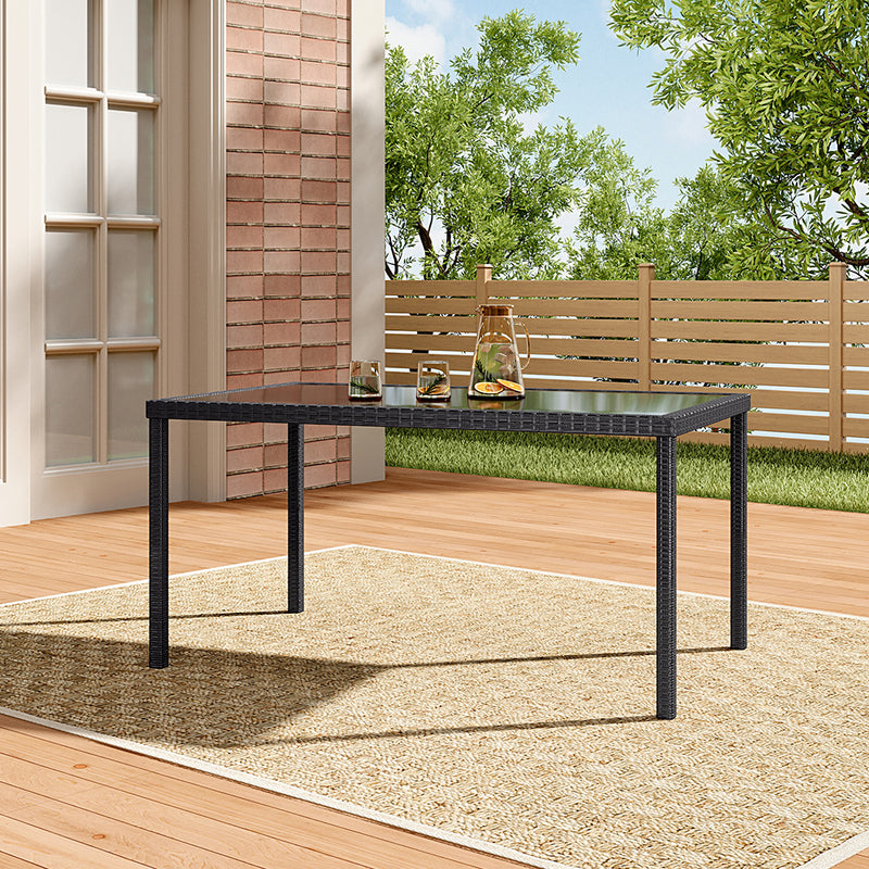 Breeins Rustic Rectangle Outdoor Wicker Table with Tempered Glass Tabletop