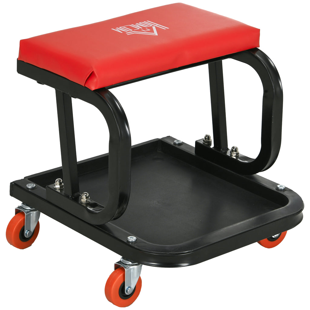 Technicians Stool HOMCOM Workshop Stool, Rolling Mechanic Stool with 360 Degree Swivel,