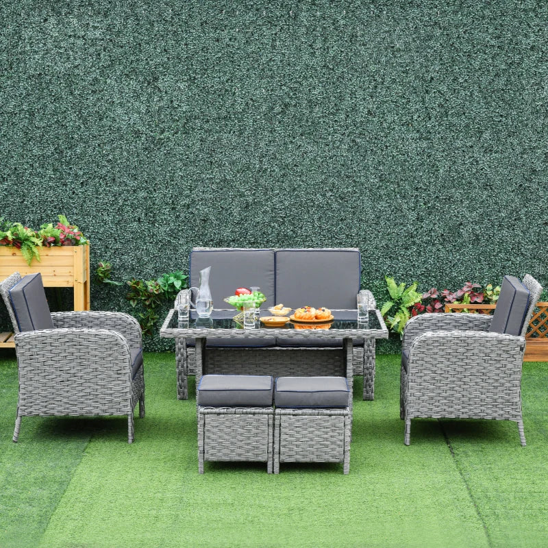 Outsunny Rattan Dining Furniture Set 6 Seater- Grey