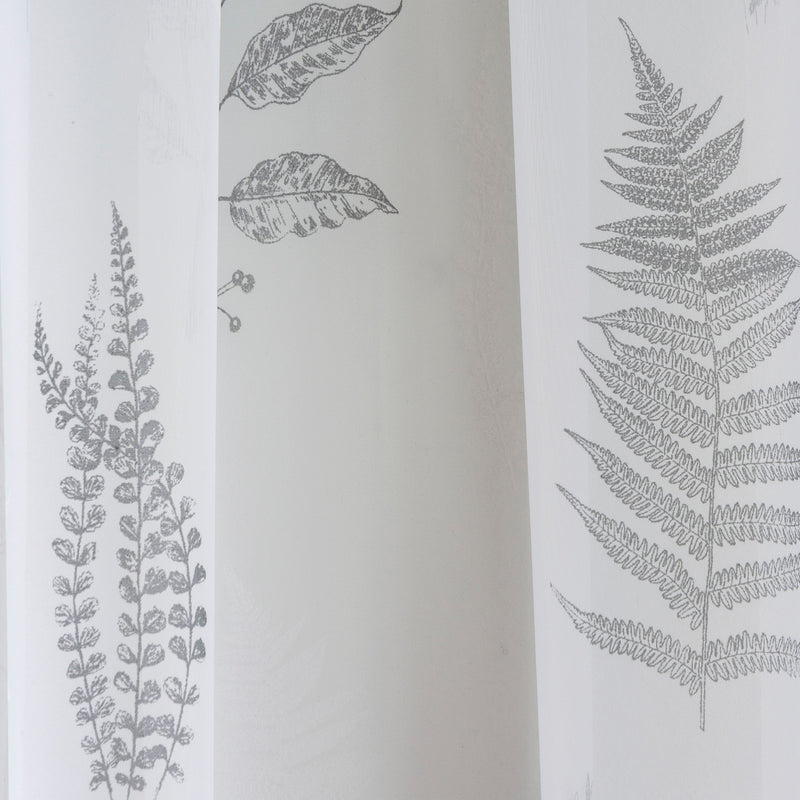 Bracken Grey Leaf Print Linen-Look Voile Panel - Pair