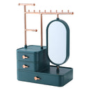 Sheonly Jewelry Organizer with Rotating Mirror and Makeup Storage Box