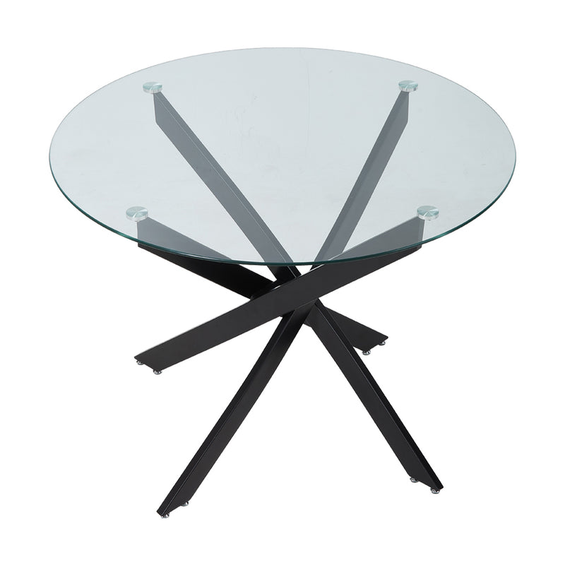Livingandhome 80cm Round Dining Table with Metal Black Legs