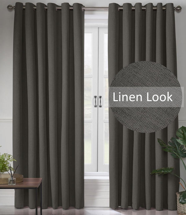 Linen Look Ring Top Blackout Curtains