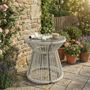 Outsunny Rattan End Table, Round Hollow Drum Design Side Table, Light Grey