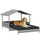 PawHut Extendable Rattan Dog House w/ Water-Resistant Roof - Charcoal Grey