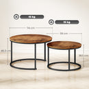 HOMCOM Marble Coffee Table Set of 2, Round Nest of Tables, Rustic Brown