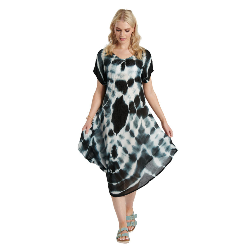 Tie Dye Sleeved Dress - Black & White