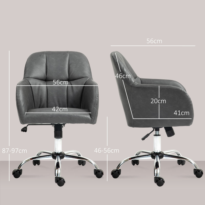 HOMCOM Computer Grey Desk Chair with PU Leather, Swivel Wheels