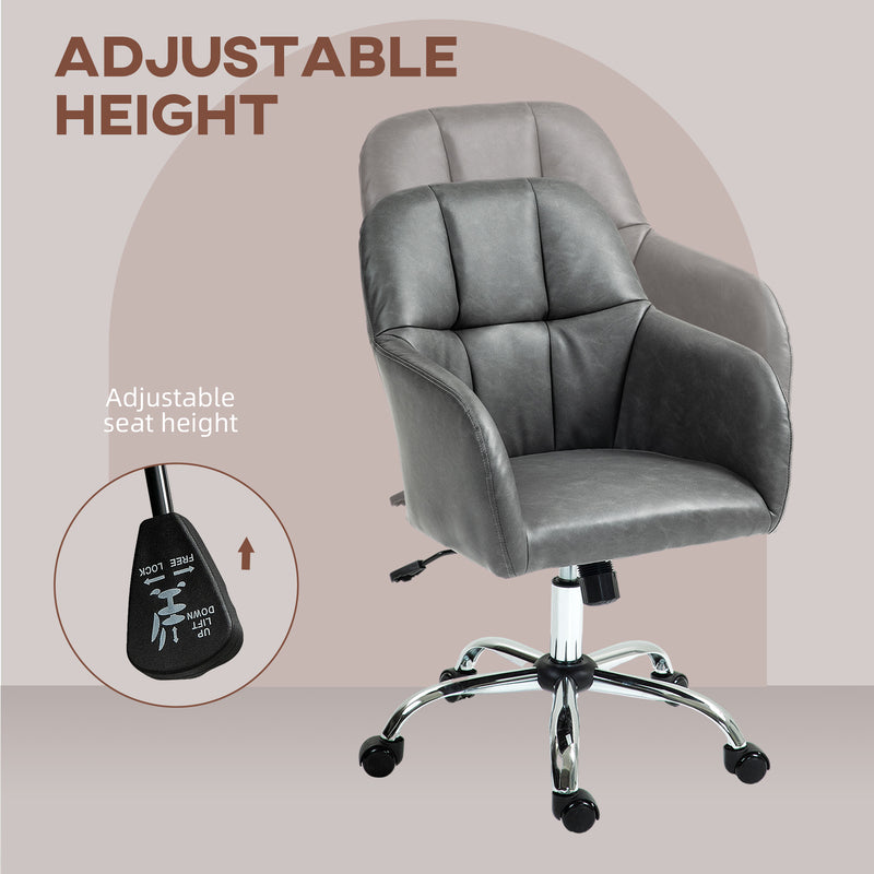 HOMCOM Computer Grey Desk Chair with PU Leather, Swivel Wheels