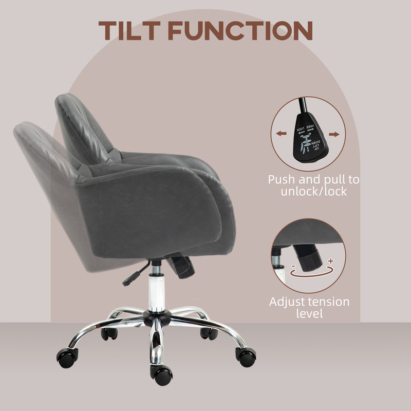 HOMCOM Computer Grey Desk Chair with PU Leather, Swivel Wheels