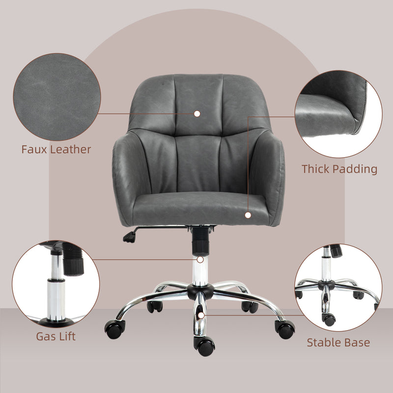 HOMCOM Computer Grey Desk Chair with PU Leather, Swivel Wheels