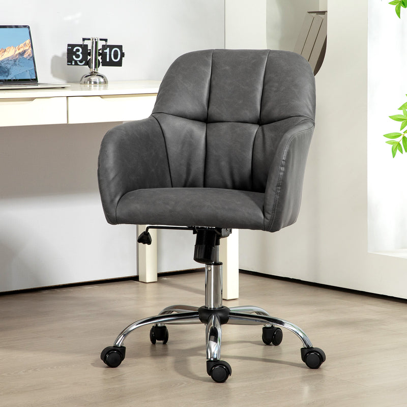 HOMCOM Computer Grey Desk Chair with PU Leather, Swivel Wheels