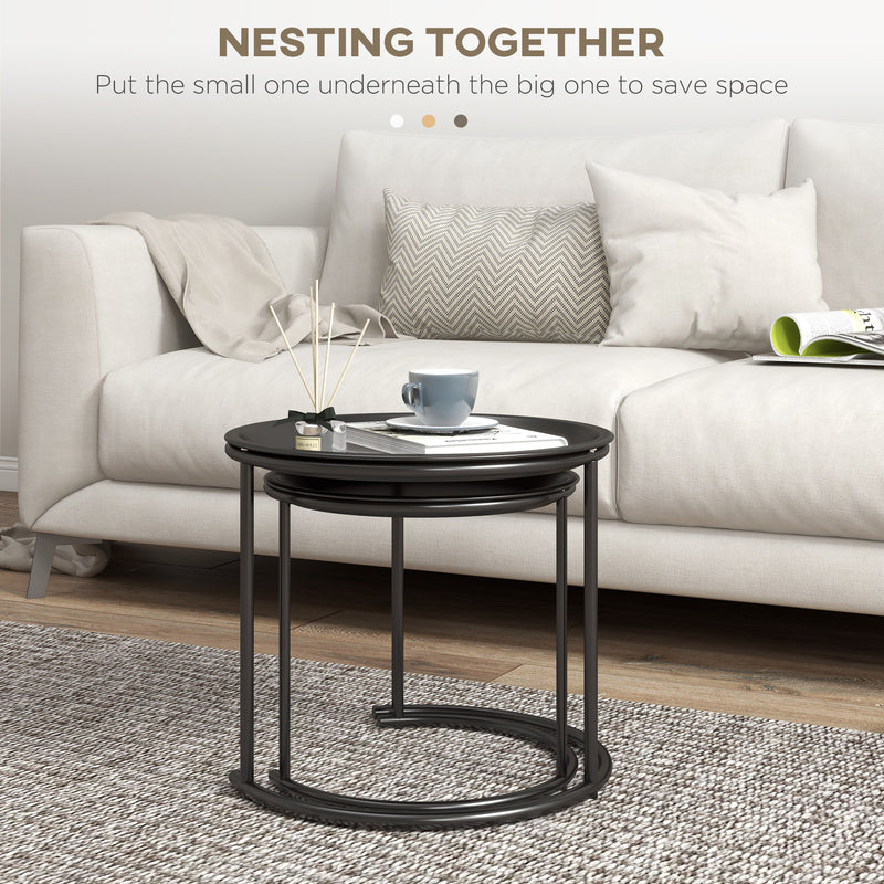 HOMCOM Nesting Tables Set of 2, End Table with Removable Tabletop Tray Black