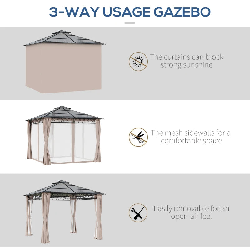 Outsunny Hard Top Gazebo  3m x 3m - Dark Grey & Khaki