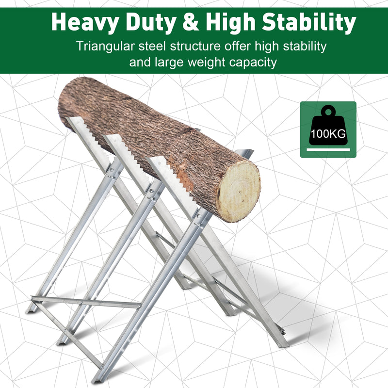 DURHAND Saw Horse Steel Support Heavy Duty Foldable Design Sawtooth, Silver