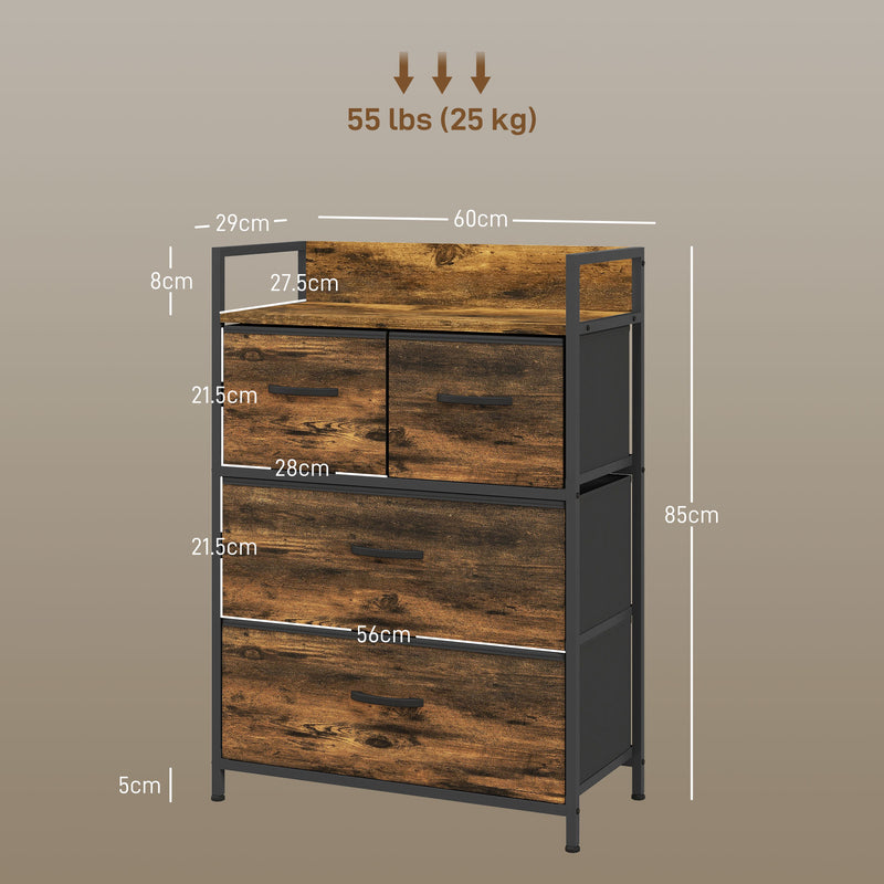 HOMCOM Bedroom Chest of Drawers 4 Drawer Dresser w/ Shelf