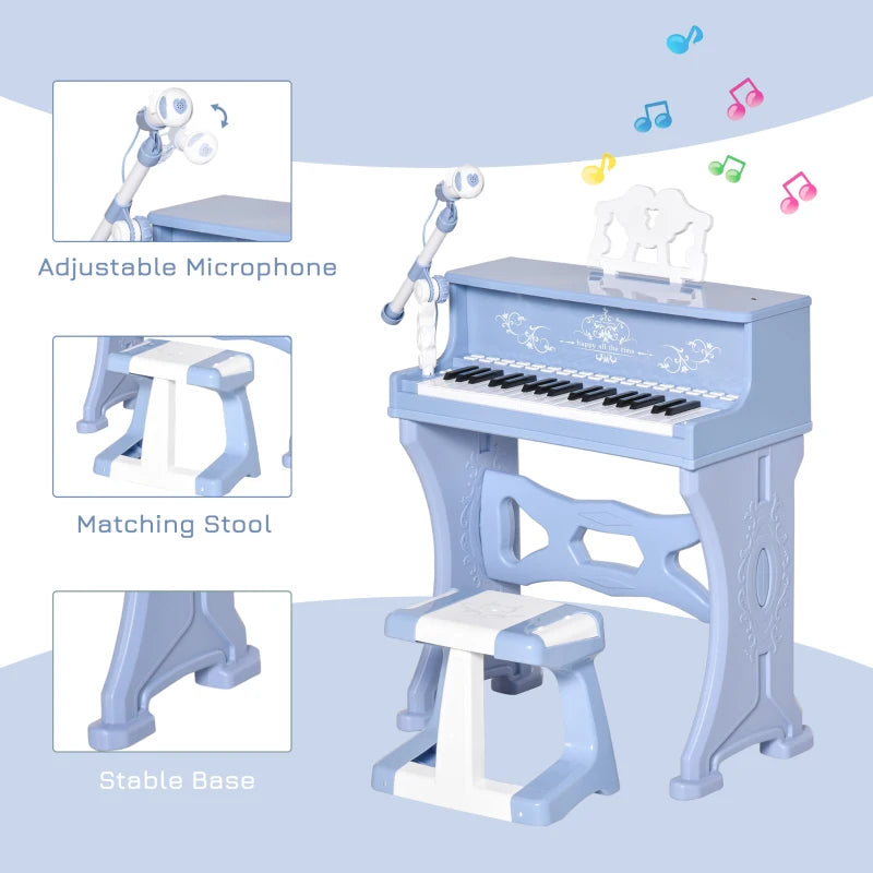 HOMCOM kids Electronic Piano Keyboard with Stool and Microphone - Blue