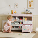 AIYAPLAY Kids Toy Storage Unit With 11 Fabric Bins, 3 Stickers, Pink