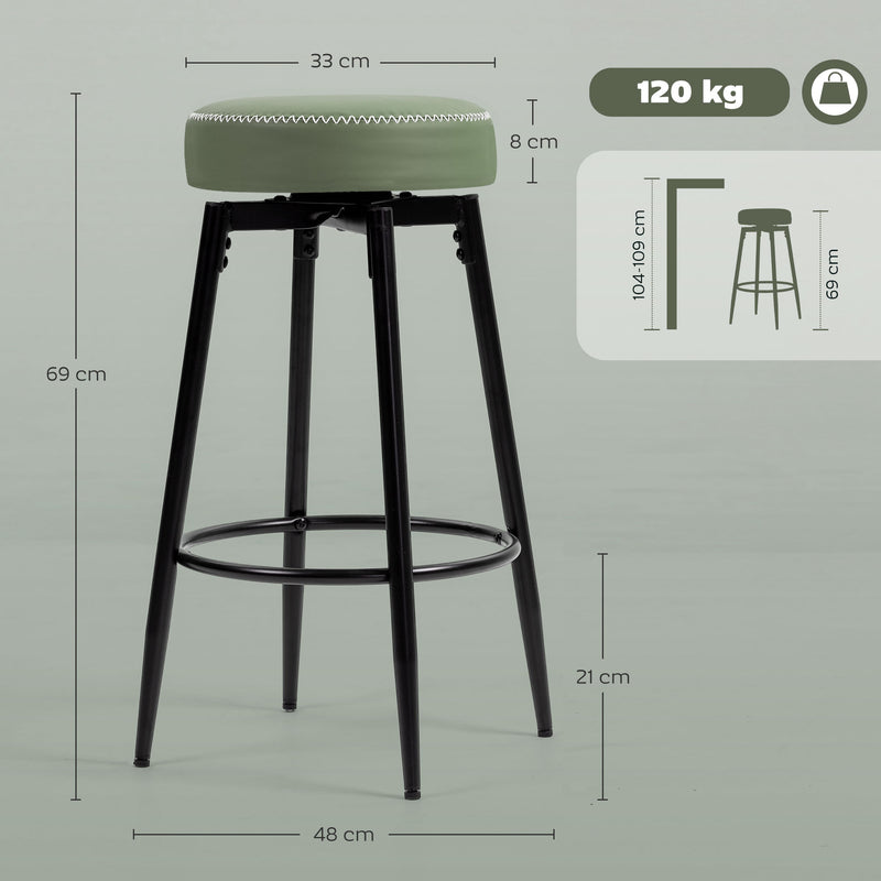 HOMCOM 360° Swivel Bar Stools Set of 2, PU Leather Barstools with Footrest