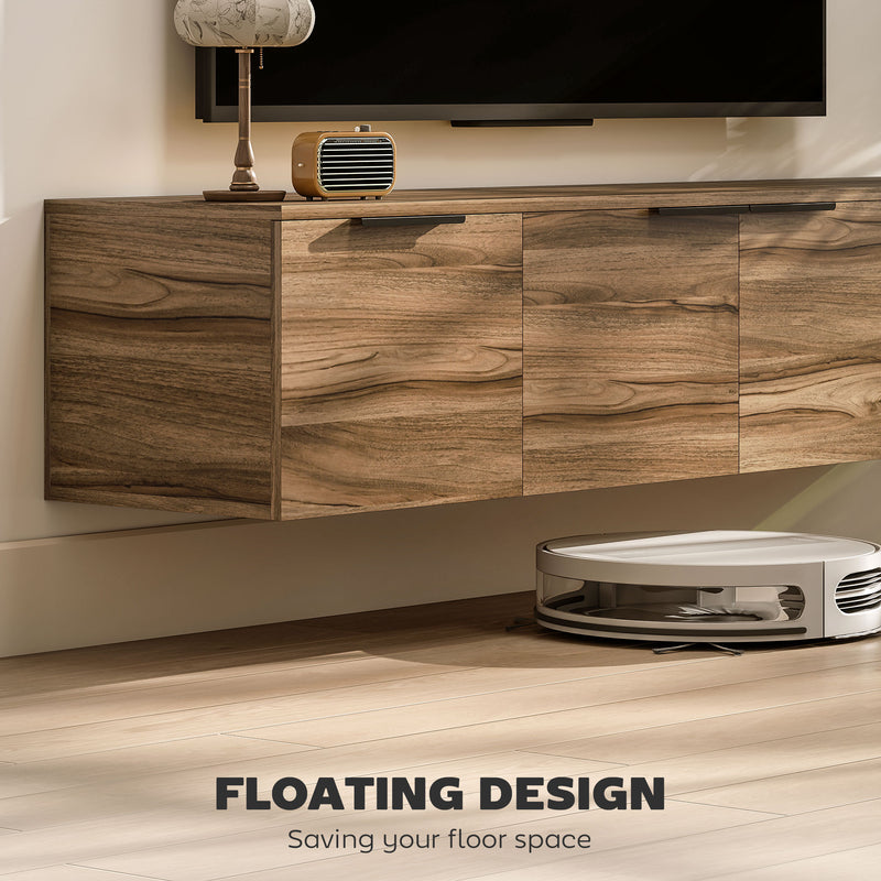 HOMCOM Floating TV Stand Cabinet with Shelves and Doors, Rustic Brown