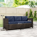 Outsunny Rattan Wicker 3-seater Sofa Chair Patio Furniture, Dark Blue