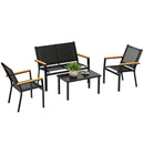 Outsunny Outdoor Sofa With Tempered Glass Top 4 Seater Black