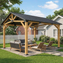 Outsunny 3.5 x 4 m Hardtop Gazebo with Galvanised Metal Roof, Black Grey