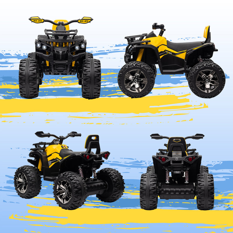HOMCOM 12V Quad Bike ATV with LED Lights, Music, for Boys Girls, Yellow
