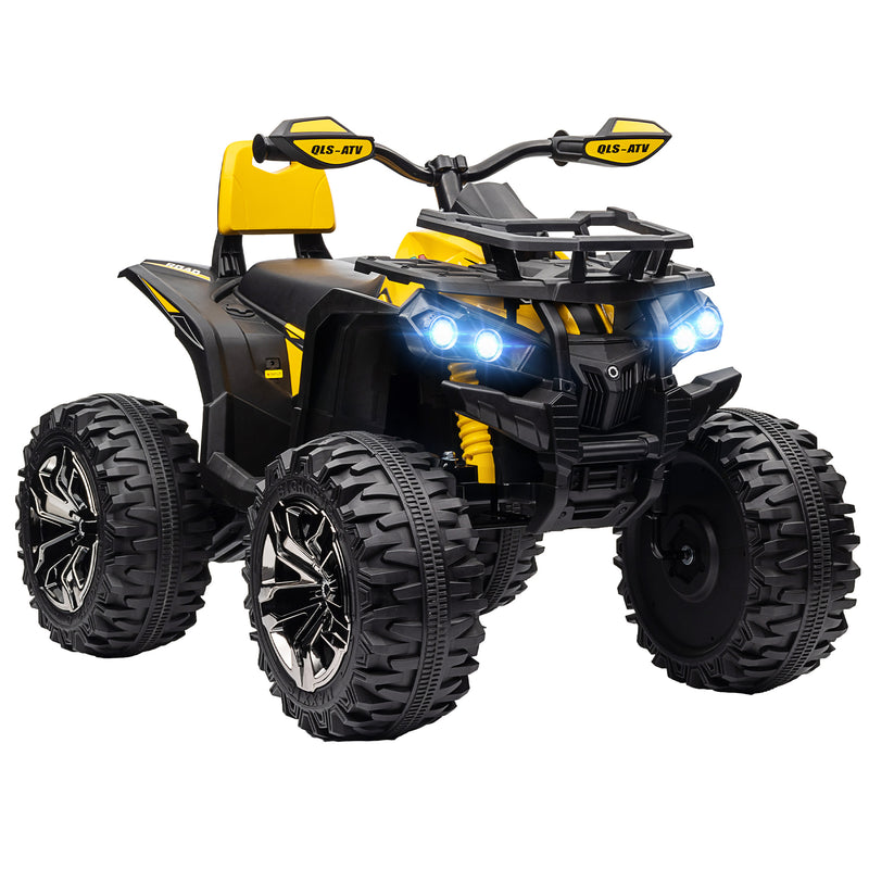 HOMCOM 12V Quad Bike ATV with LED Lights, Music, for Boys Girls, Yellow