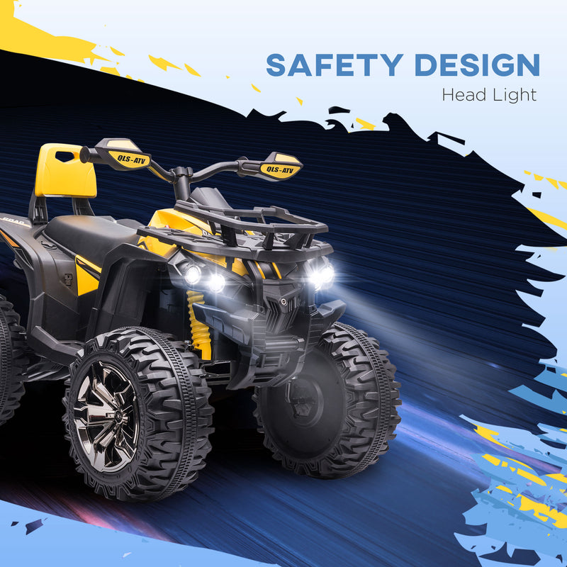 HOMCOM 12V Quad Bike ATV with LED Lights, Music, for Boys Girls, Yellow