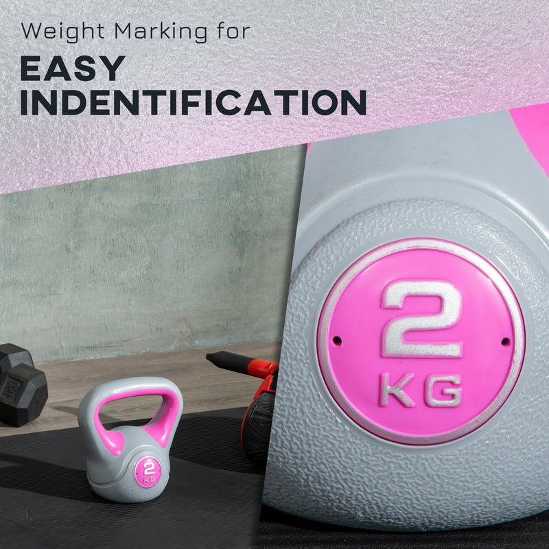 SPORTNOW 2kg Kettle Bell with Handle for Home Gym, Pink and Grey