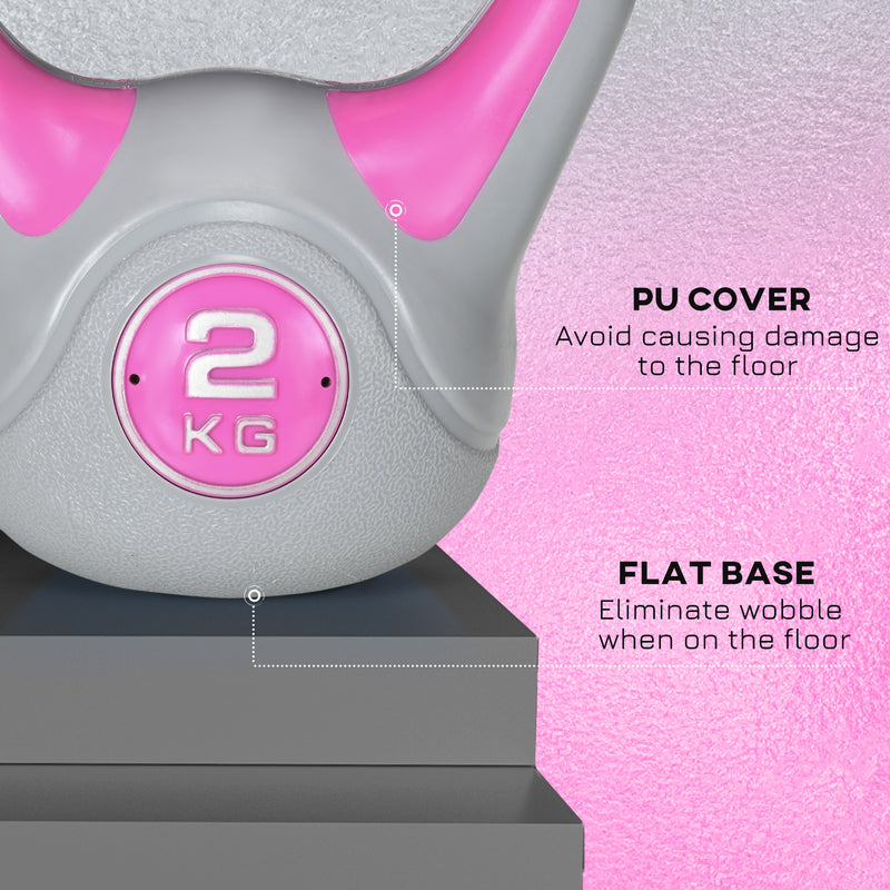 SPORTNOW 2kg Kettle Bell with Handle for Home Gym, Pink and Grey