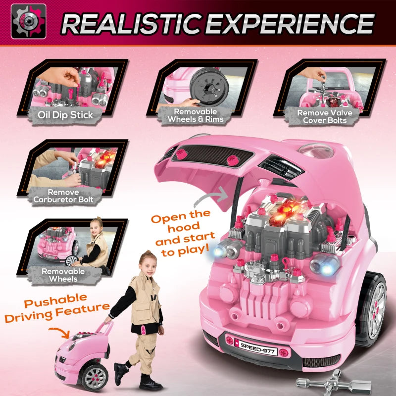 HOMCOM  Children's Truck Engine for Ages 3-5 Years - Pink