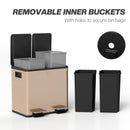 HOMCOM Dual Kitchen Bin Pedal Bin for Recycling and Waste, Gold Tone